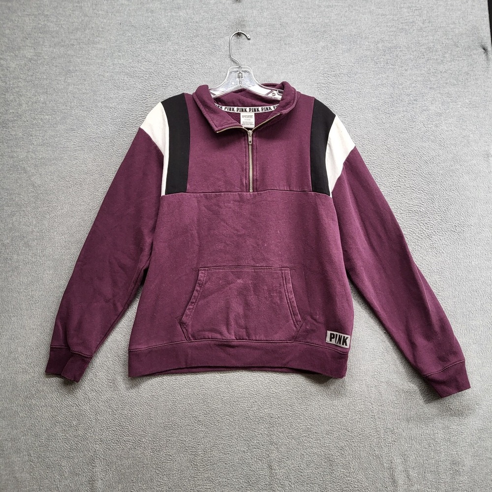 Pink Victorias Secret Women Sweatshirt Medium Purple 1/4 Zip Logo Pullover
